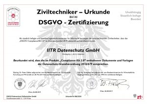 Ziviltechniker-Urkunde über ide DSGVO-Zertifizierung